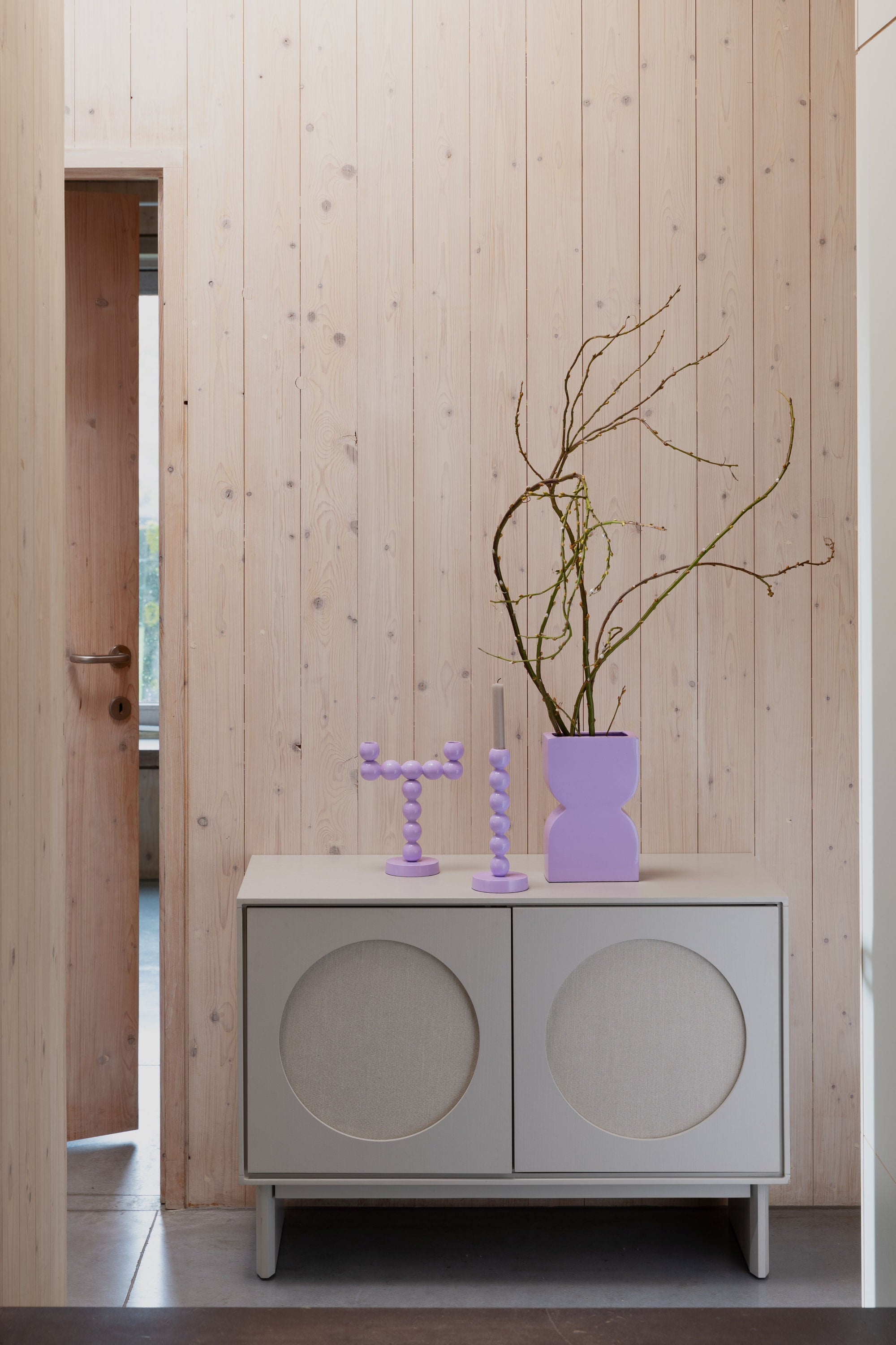 Zuiver Twin Acacia Wood & Fabric Circles Sideboard